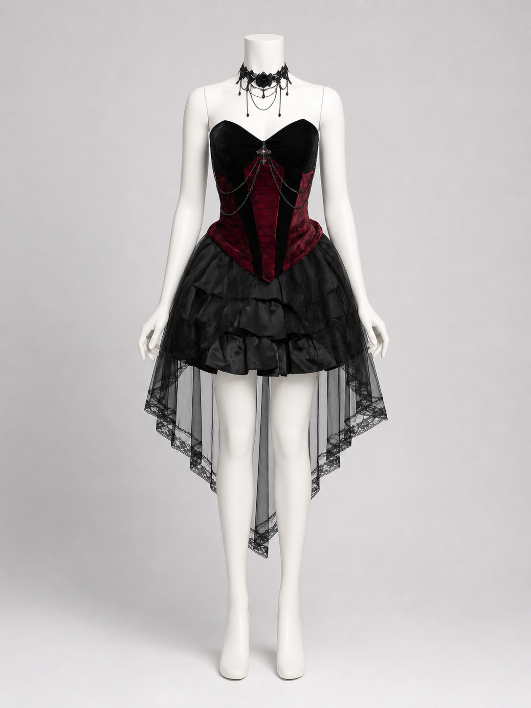 Gothic Dress with Corset Panel and Full Skirt