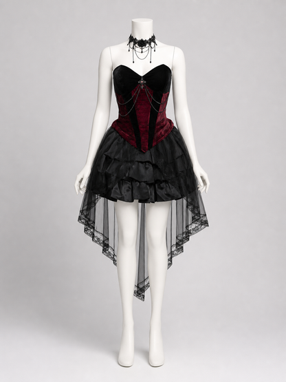 Gothic Dress with Corset Panel and Full Skirt