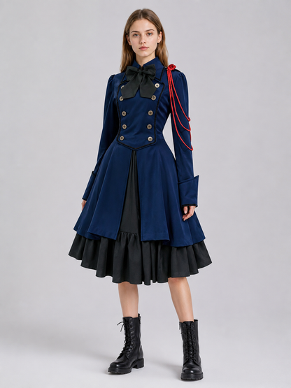 Gothic Retro Dress with Bow and Stand-Up Collar Costume Dresses detail