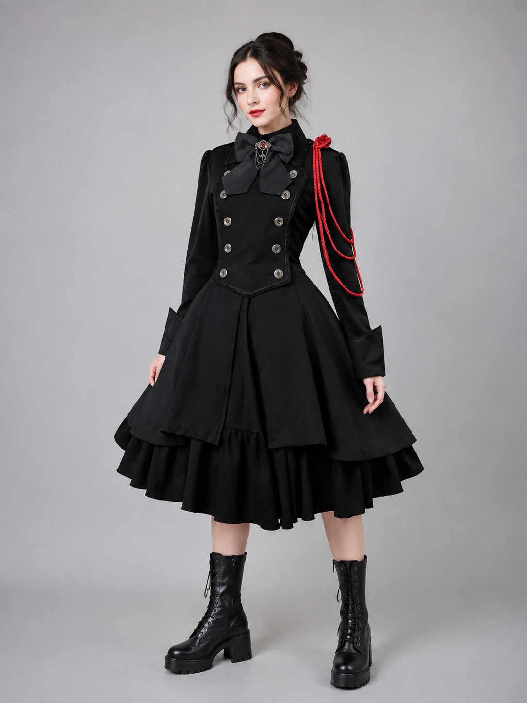 Gothic Dress with a High Collar and Lace-Up Back Costume Dresses detail