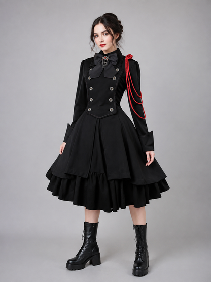 Gothic Dress with a High Collar and Lace-Up Back Costume Dresses detail