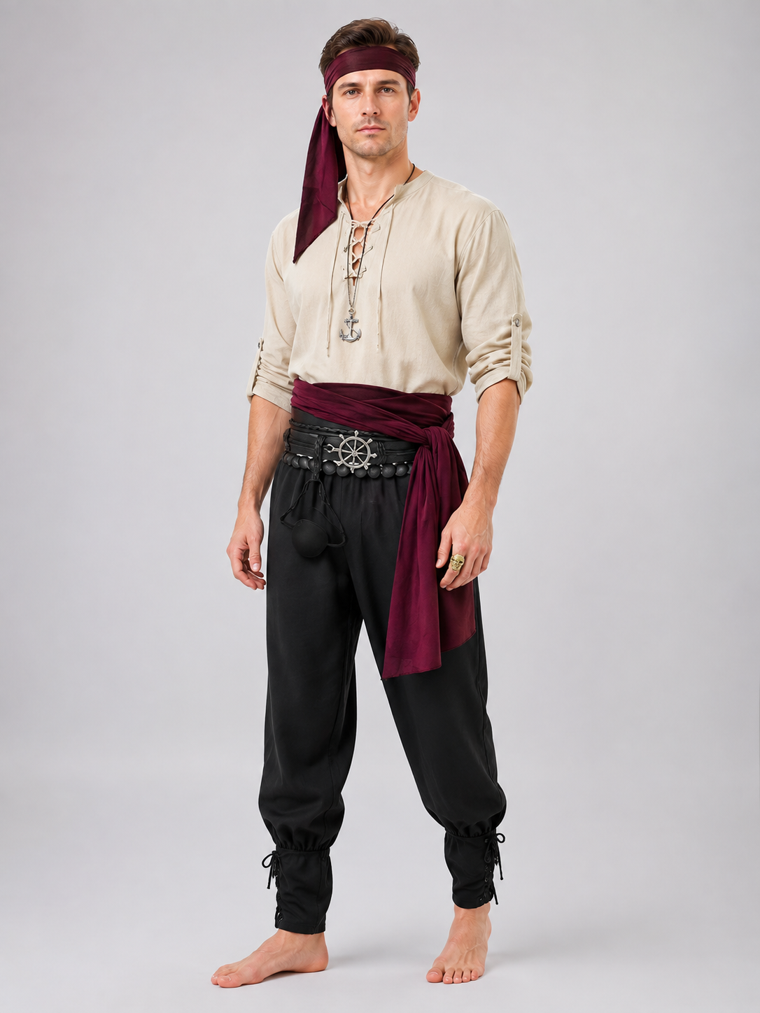 Men's pirate costume with burgundy accessories Costume Accessories detail