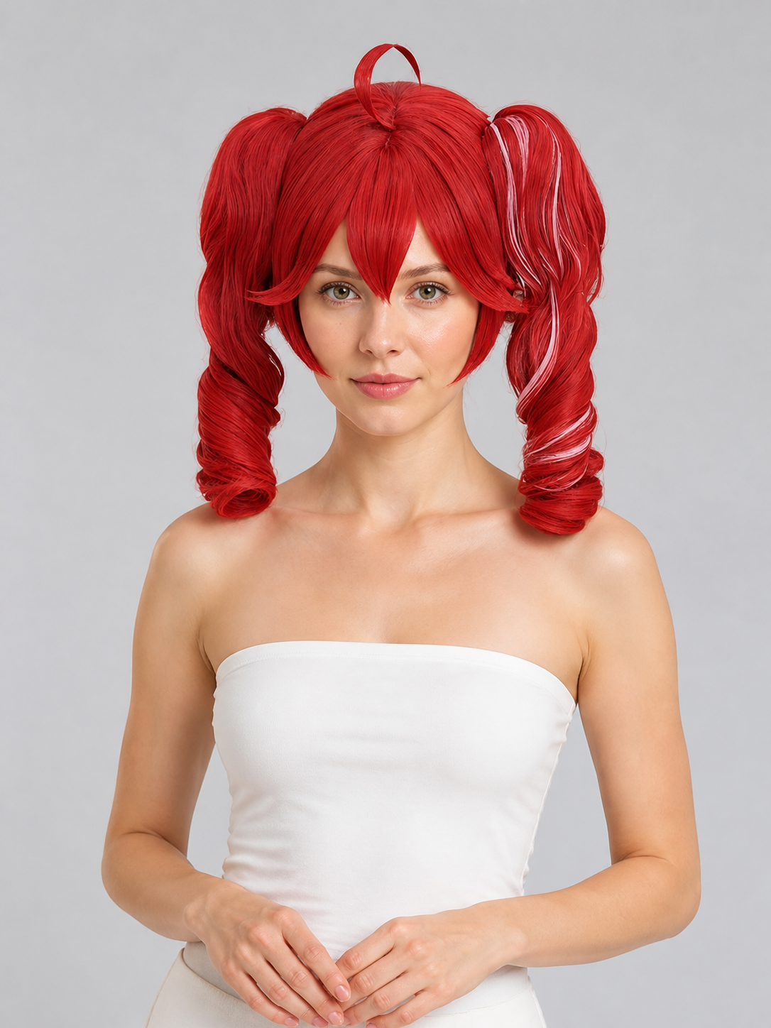 Long Red Cosplay Wig with Twin Tails Costume Wigs detail