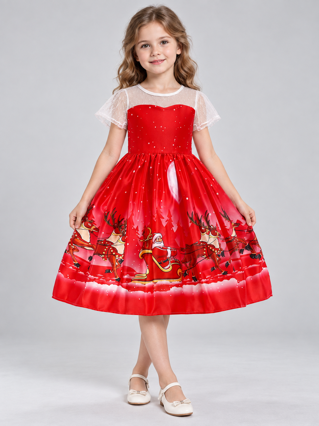Girls' Holiday Dress with Snowflakes and a Full Skirt Costume Dresses detail