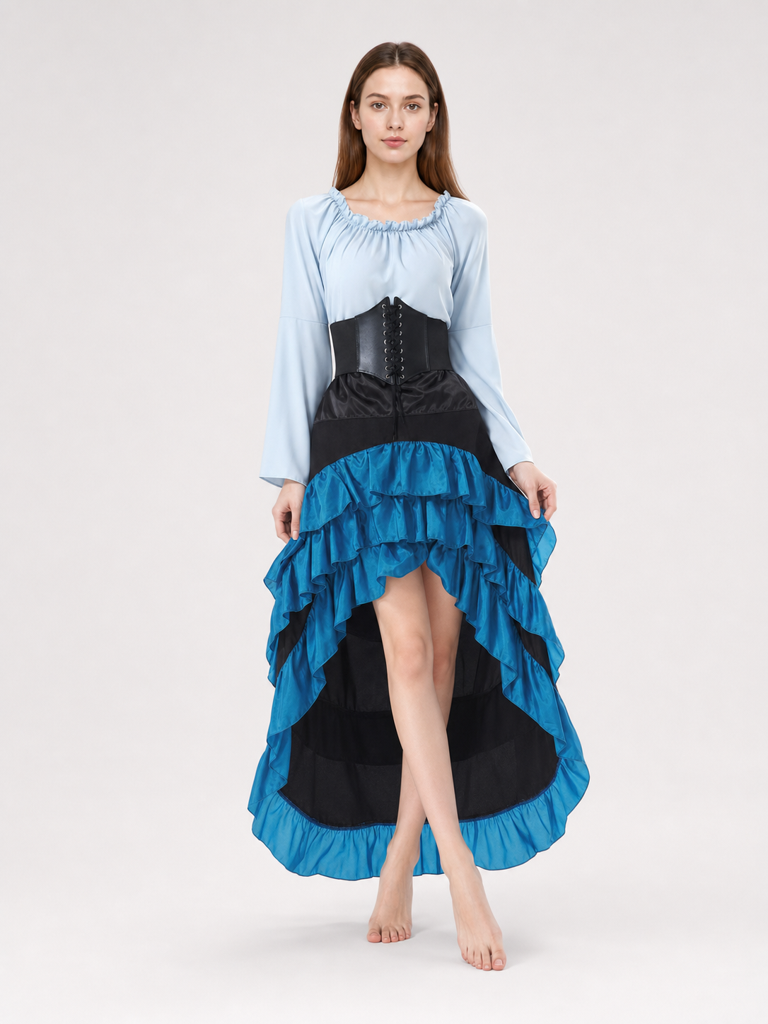 Gothic Corset Dress with Ruffles and Train
