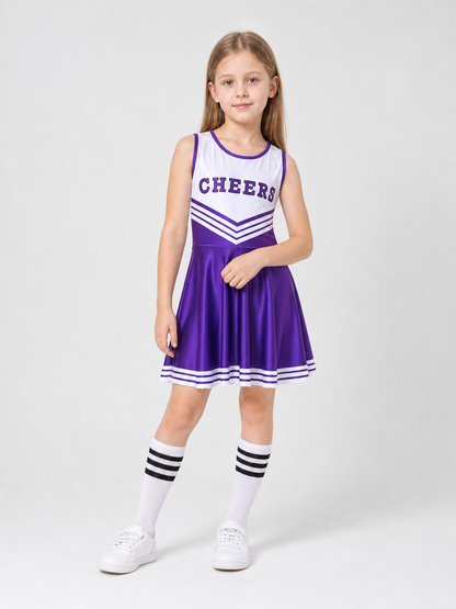 Cheerleading Costume with Pom-Poms and Knee-High Socks
