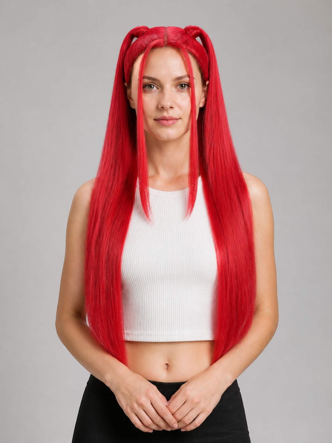 Pink-and-Red Curly Carnival Wig for Cosplay Costume Wigs detail