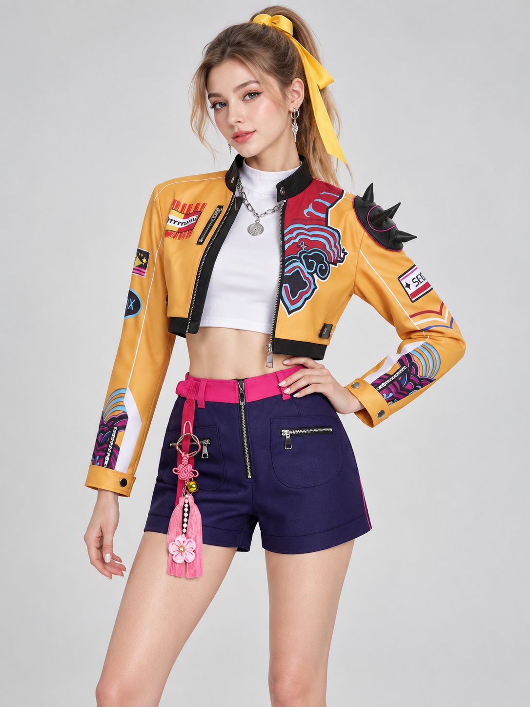 Cosplay Costume: Top, Yellow Zip-Up Jacket, Shorts