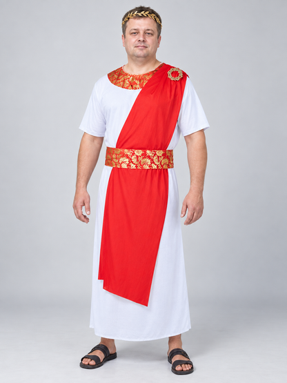 Carnival costume with red drape and ornament