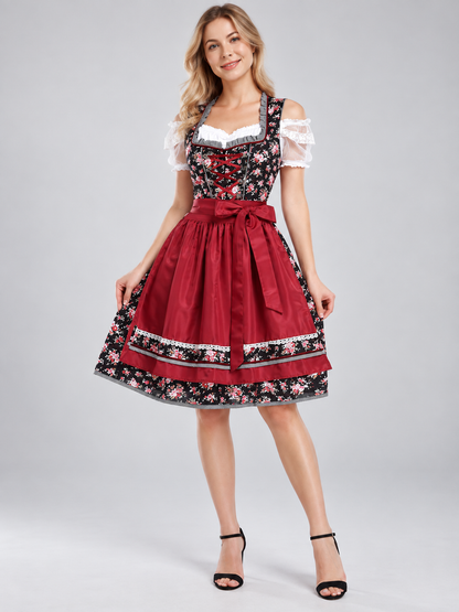 Oktoberfest-Style Dress with Red Apron and Lace