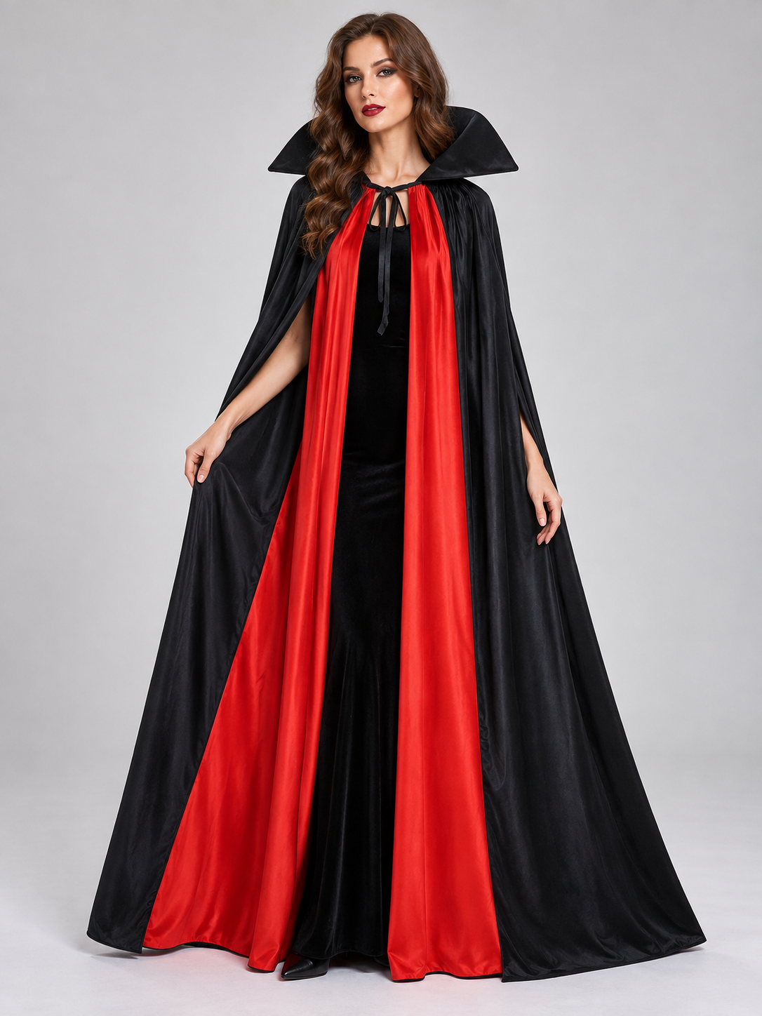 Long Black and Red Carnival Cape with Collar