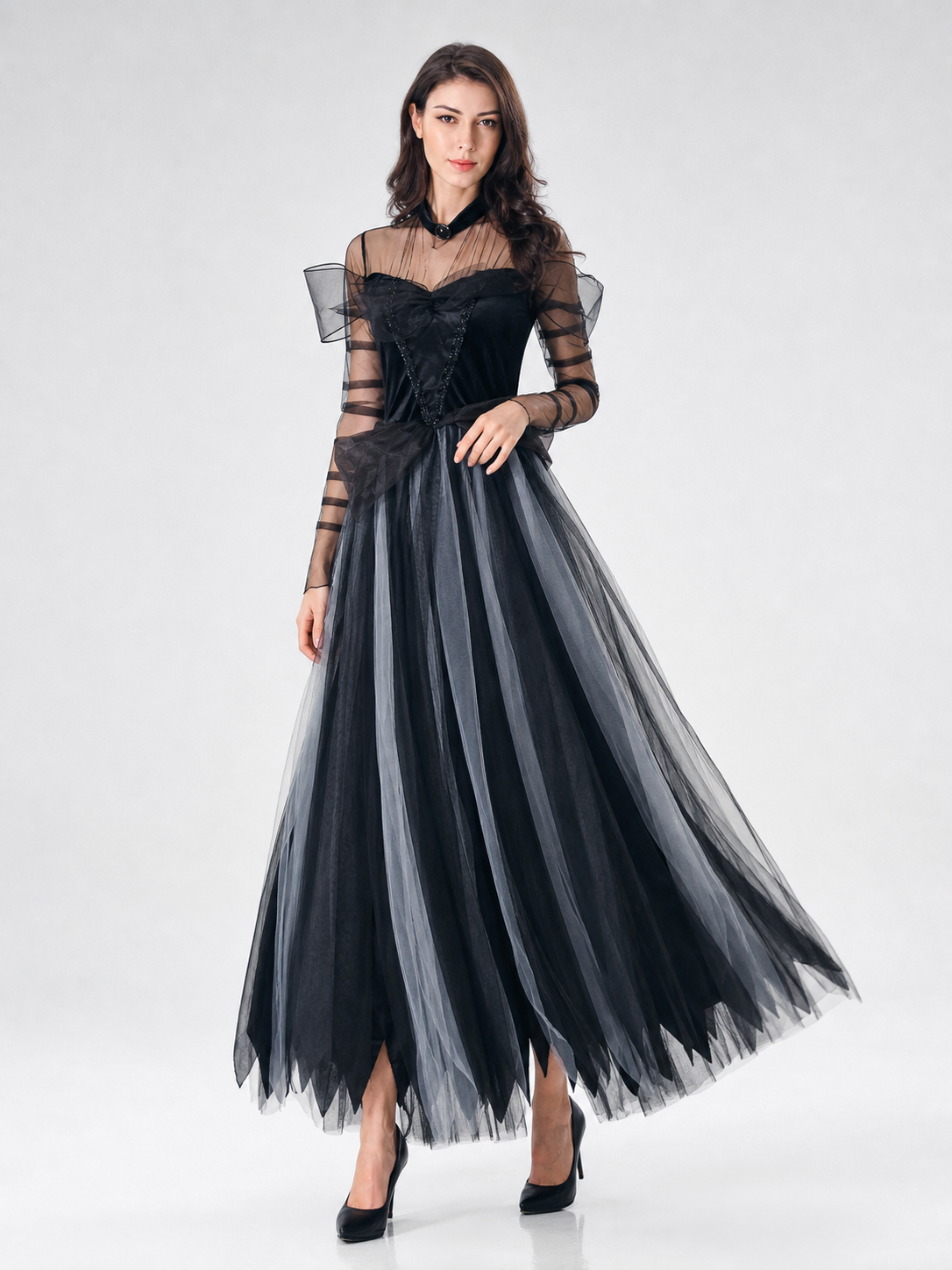 Gothic Witch Costume Dress with Full Skirt