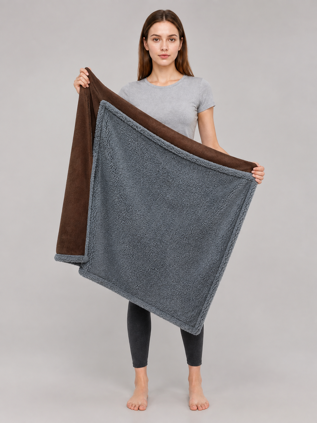 Reversible Pet Blanket, Brown and Gray Wearable Blankets detail