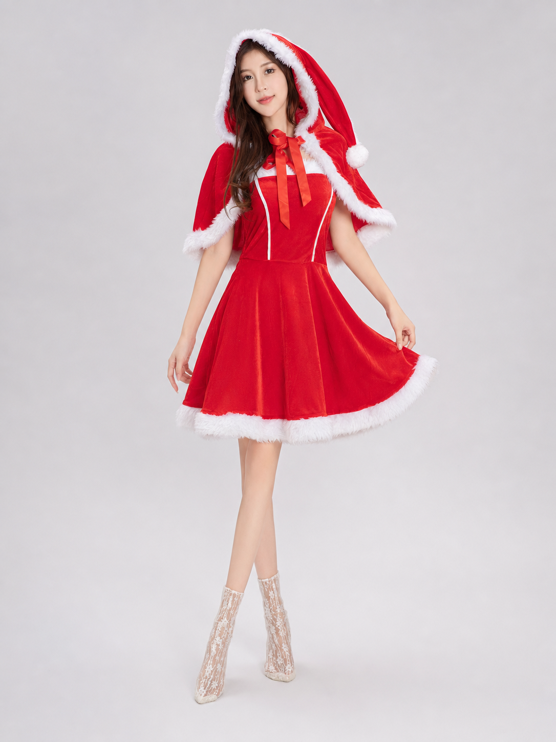 Christmas Costume with Ears and Red Bow