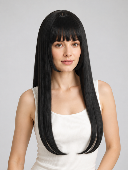 Long Black Carnival Wig for Halloween and Cosplay Costume Wigs detail