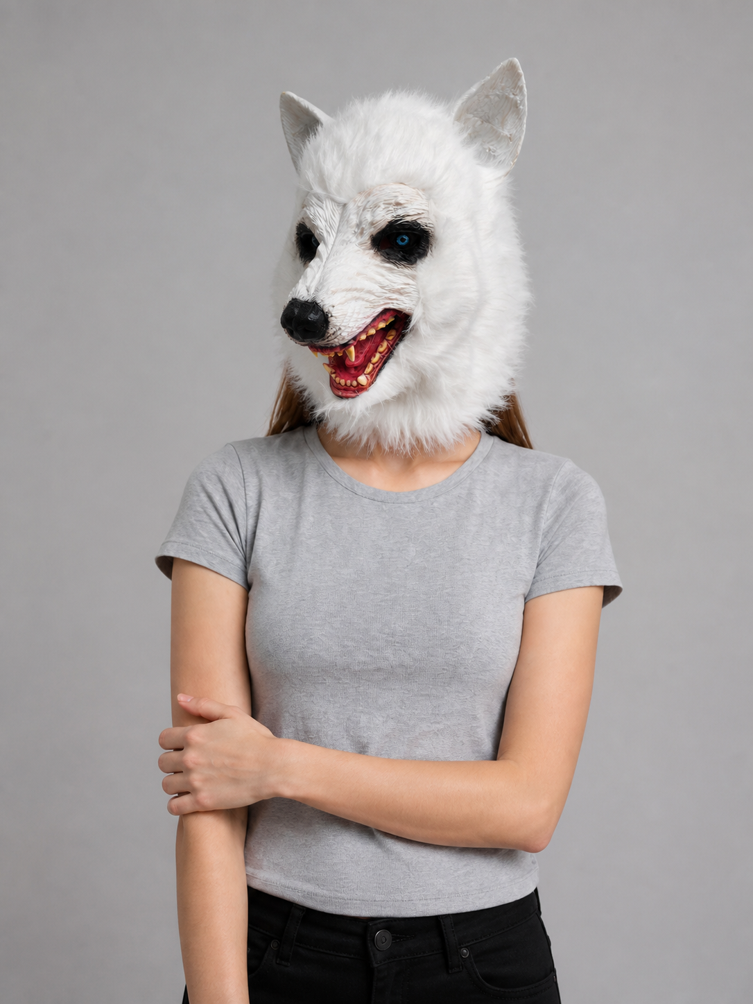 White Wolf Halloween Carnival Headpiece on-model front view