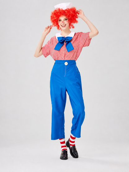 Halloween clown costume with red wig