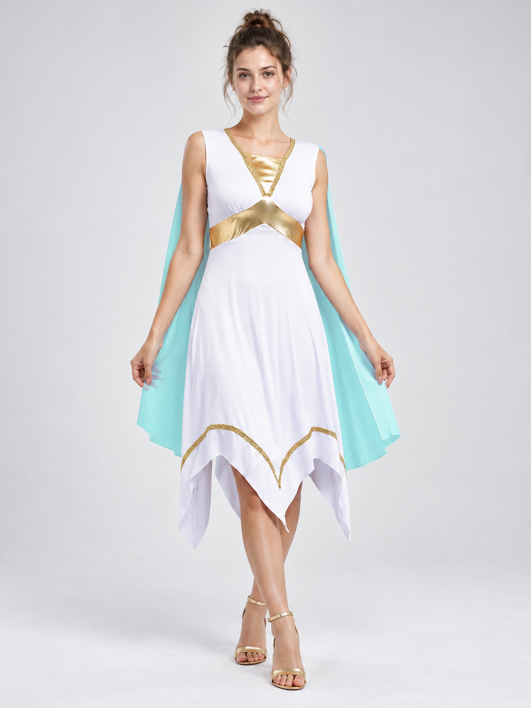 Antique-Style Carnival Dress with Gold Trim