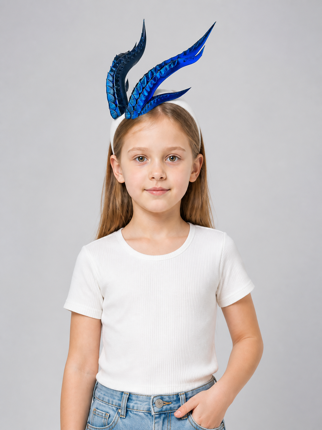 Carnival Headpiece with Blue-Black Horns and Ears Costume Headwear detail
