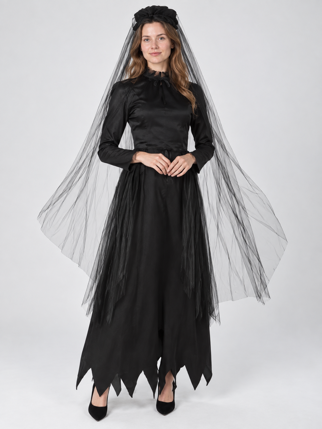 Vampire Costume: Black Dress, Hat, and Veil