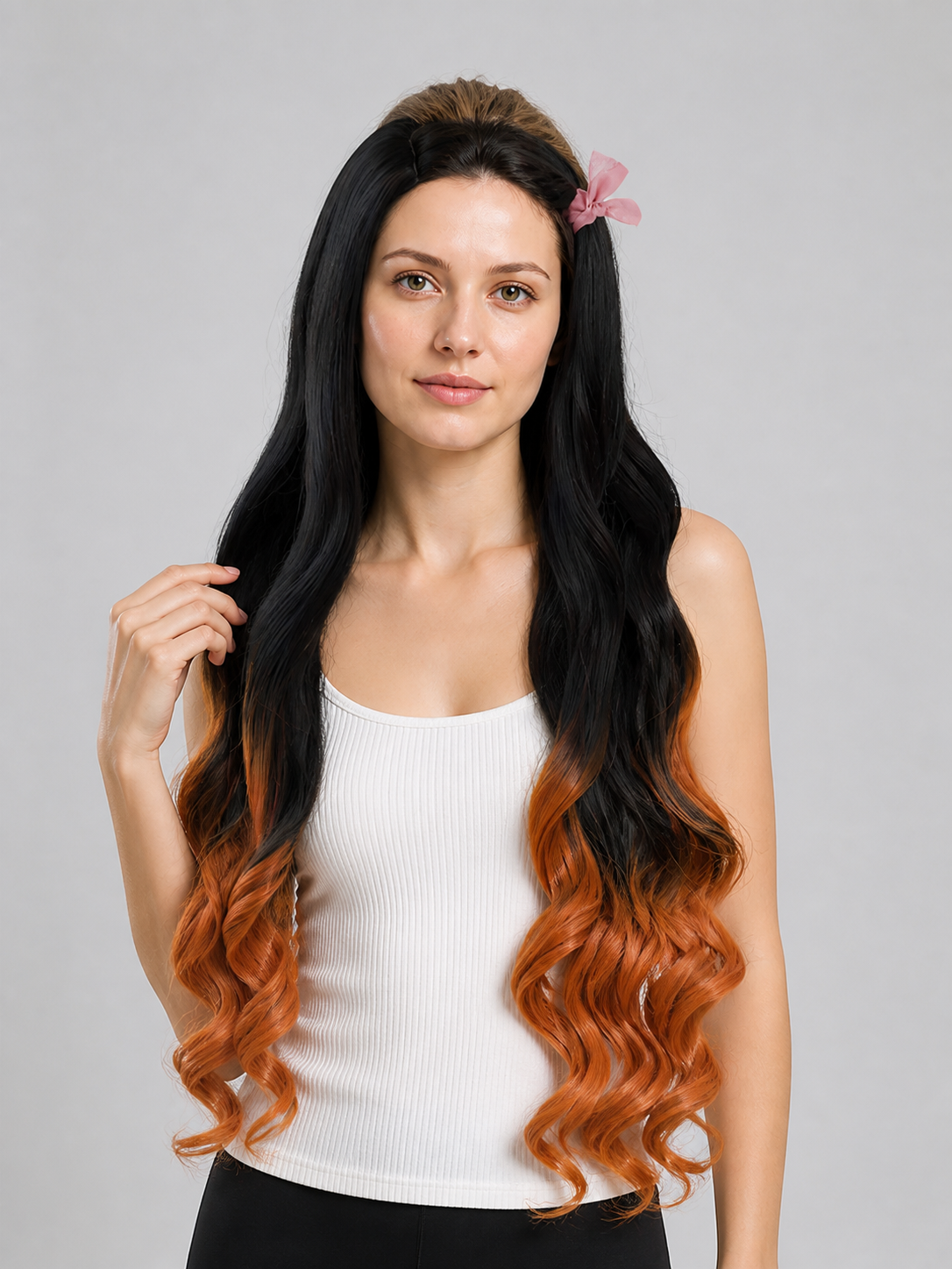 Long Curly Anime Nezuko Cosplay Wig Costume Wigs detail