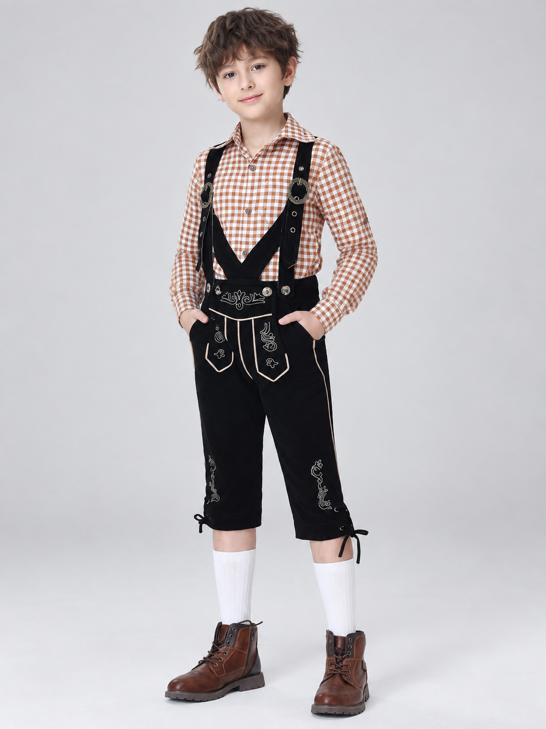 Kids' Bavarian-Style Costume: Plaid Shirt and Pants