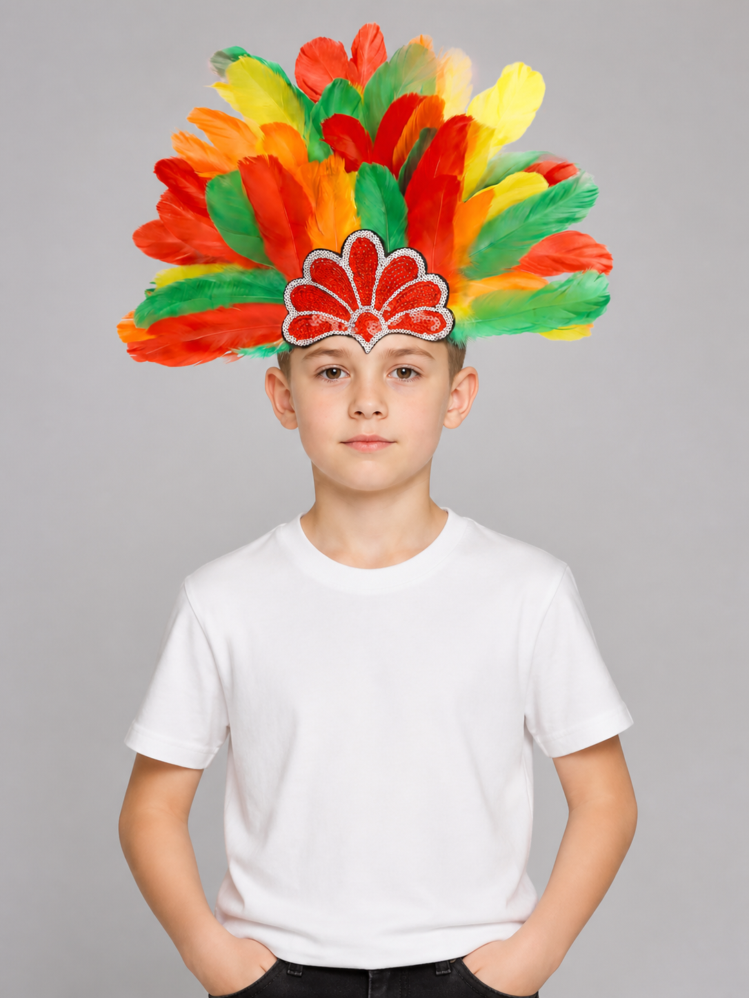 Carnival Headpiece with Multicolored Feathers Costume Headwear detail