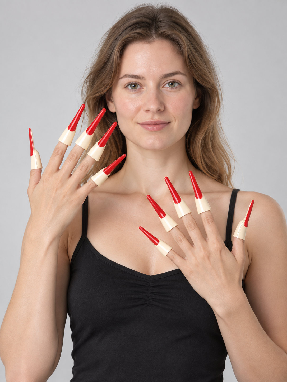 Long Red and White Cosplay Fake Nails 10 Pcs 7 cm
