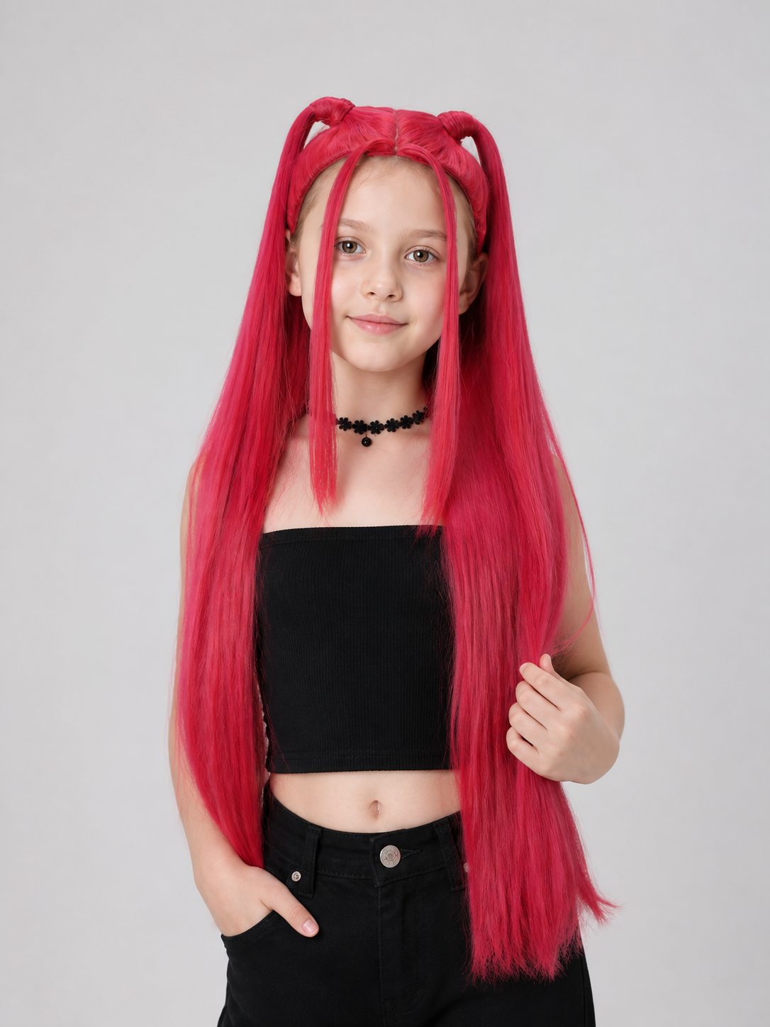 Pink and Red Carnival Wig for Halloween and Cosplay Costume Wigs detail