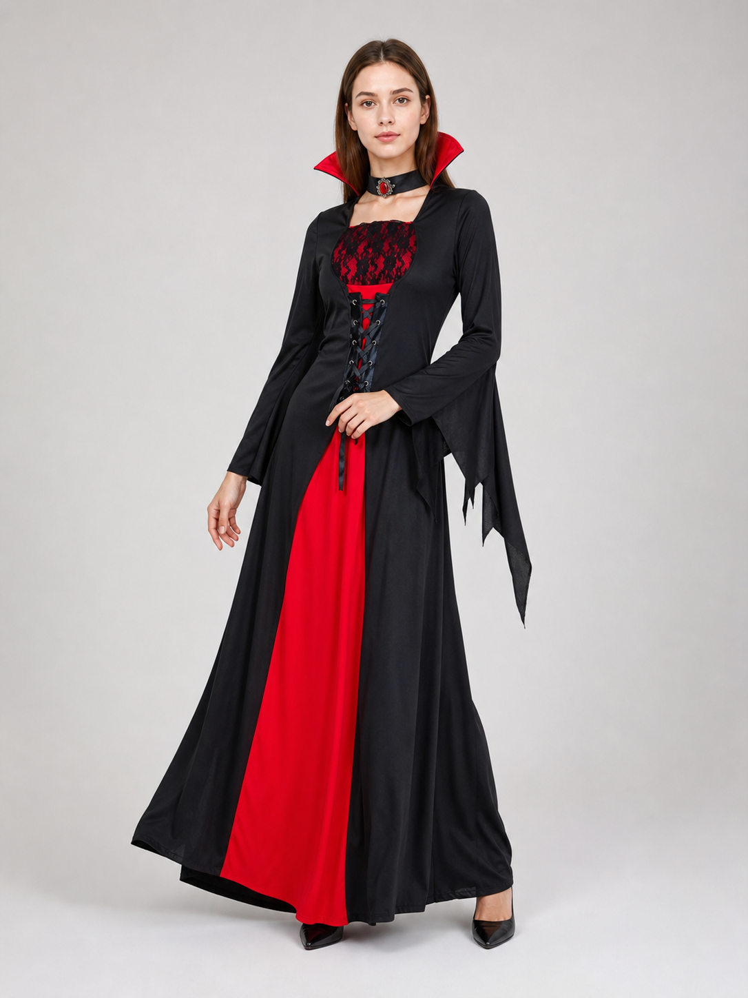Vampire Costume: Long Black and Red Dress