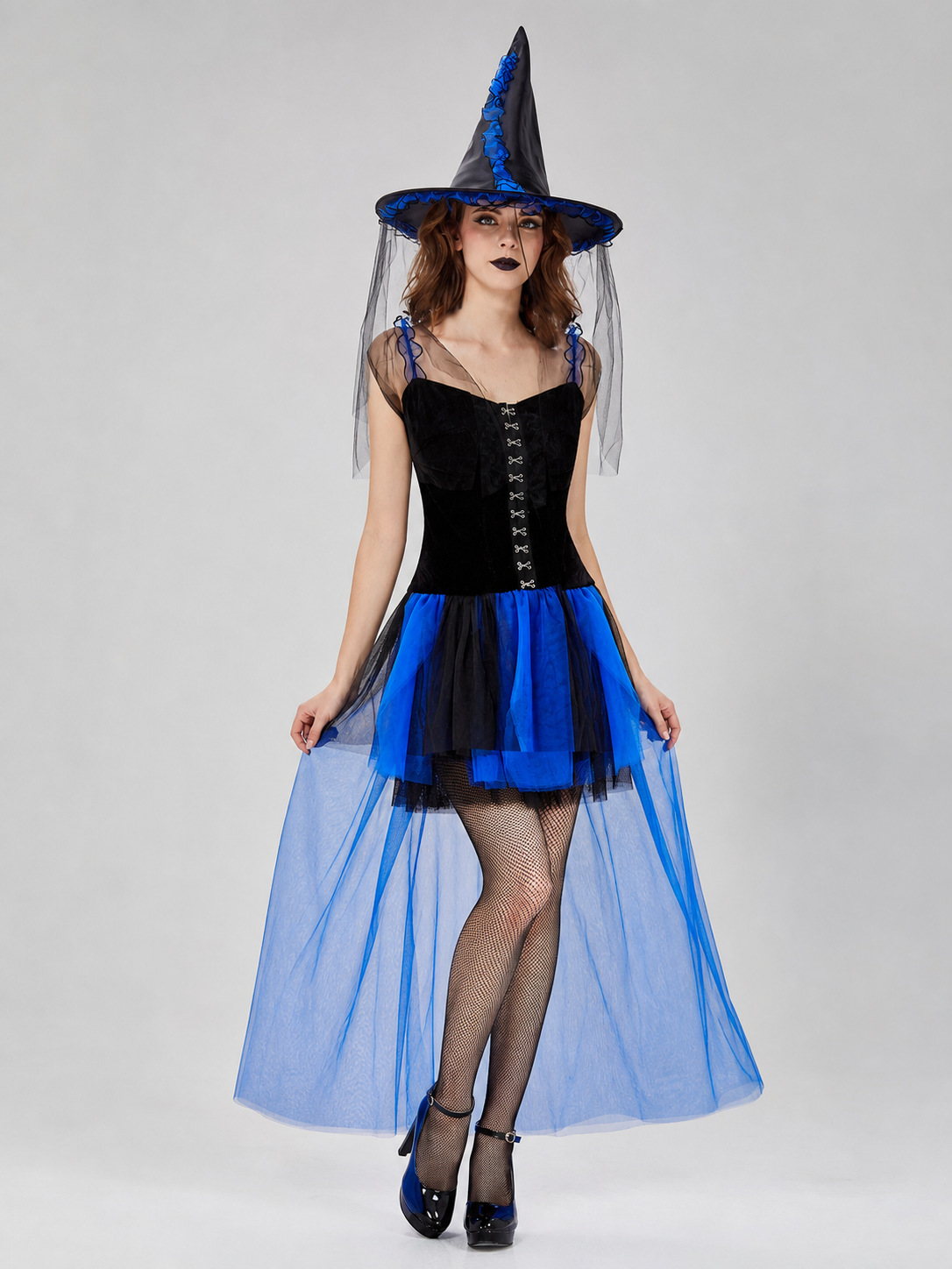 Halloween witch costume with hat and veil