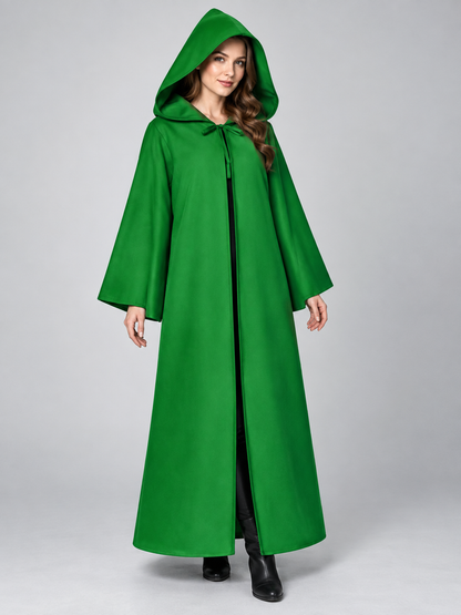Long hooded cloak, green, loose fit