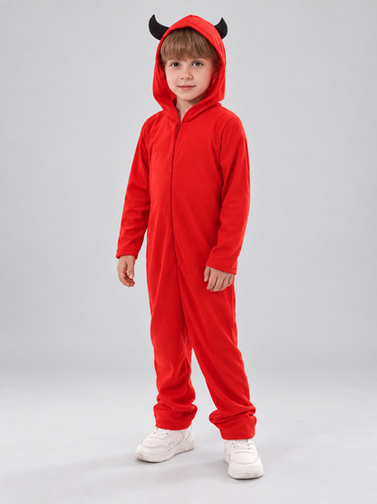 Red Kids' Carnival Costume with Hood and Horns