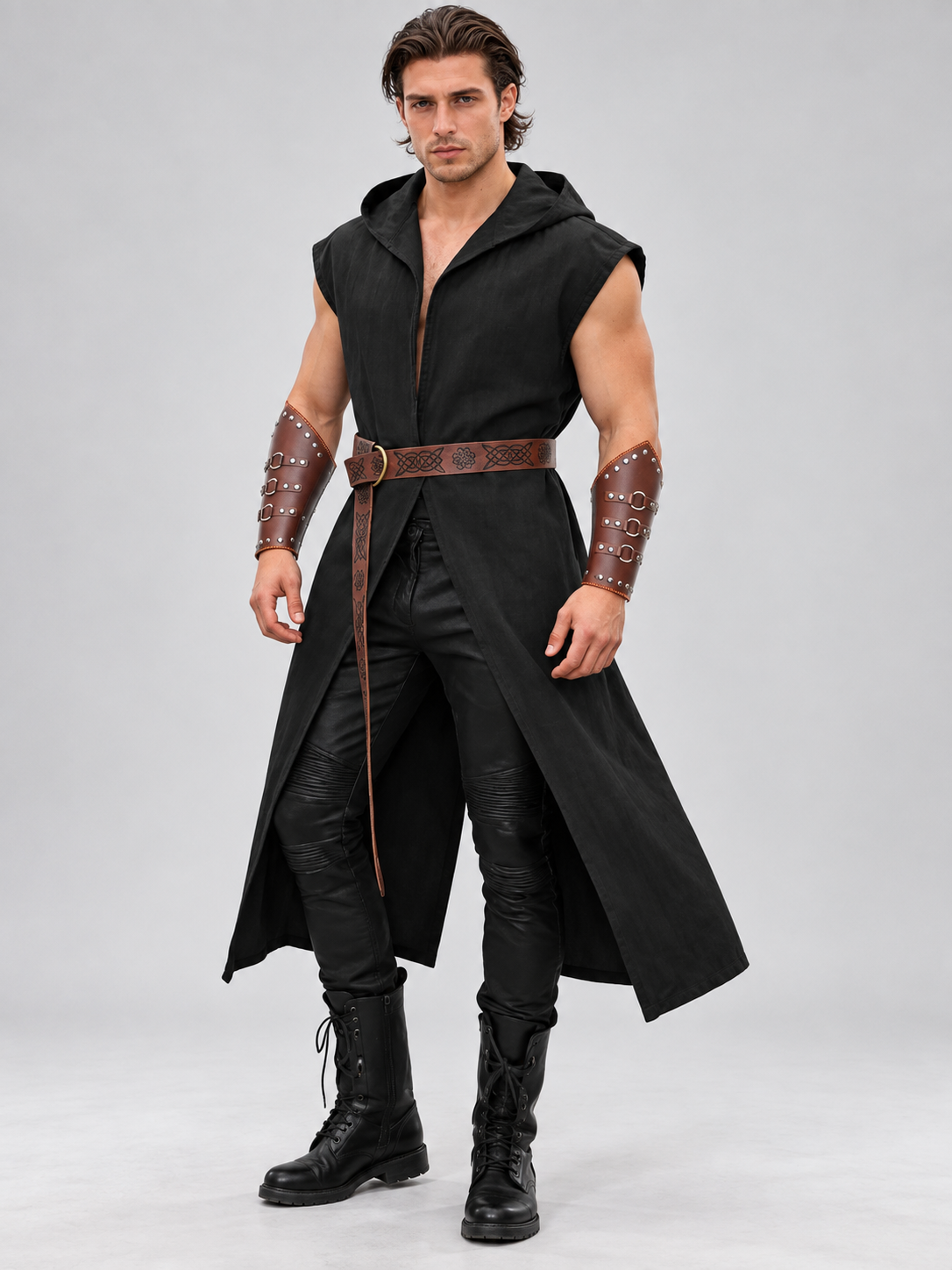 Medieval Costume: Hooded Tunic, Belt, and Bracers