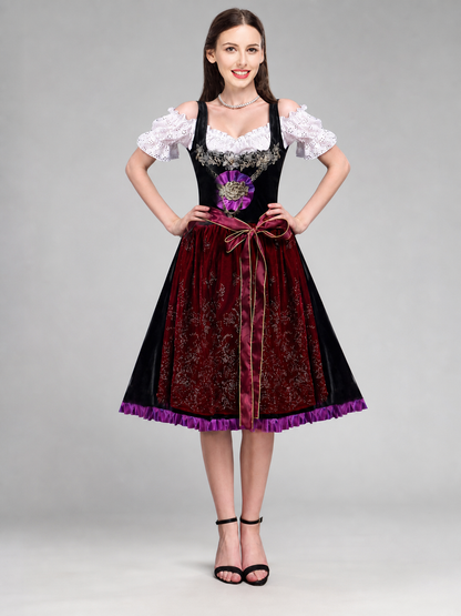 Retro-Style Dress with Bow and Floral Detail