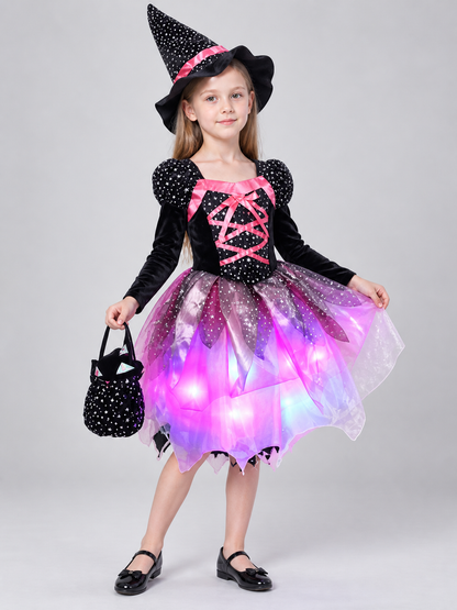 Kids' Witch Costume with Hat and Lights