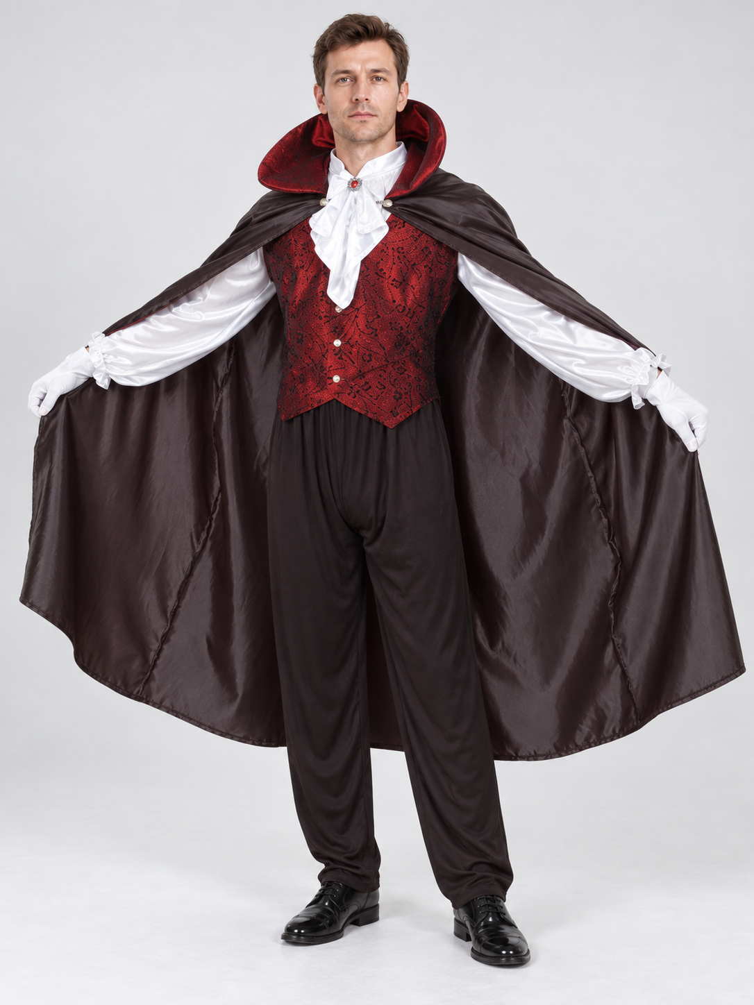 Vampire Costume with Red Vest and Cape Costume Capes detail