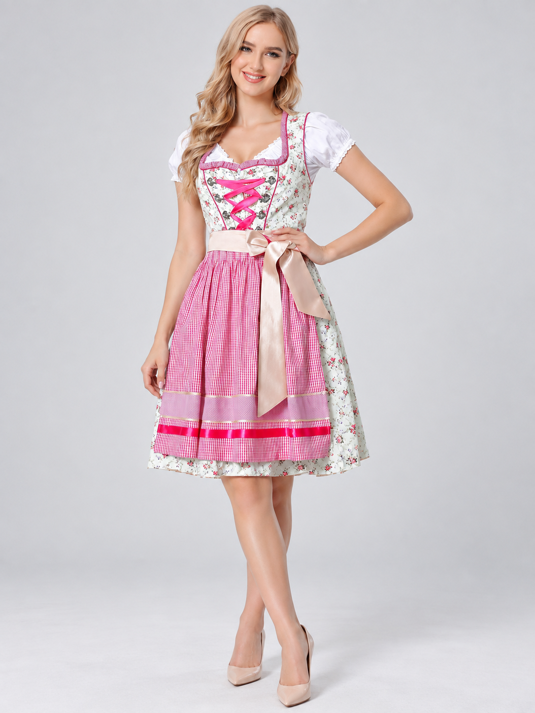 Dirndl-Style Dress with Apron and Bow