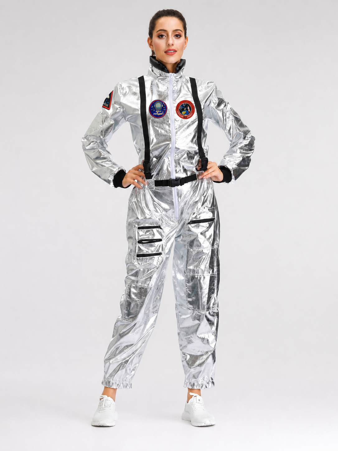 Silver Astronaut Costume with Pockets and Patches