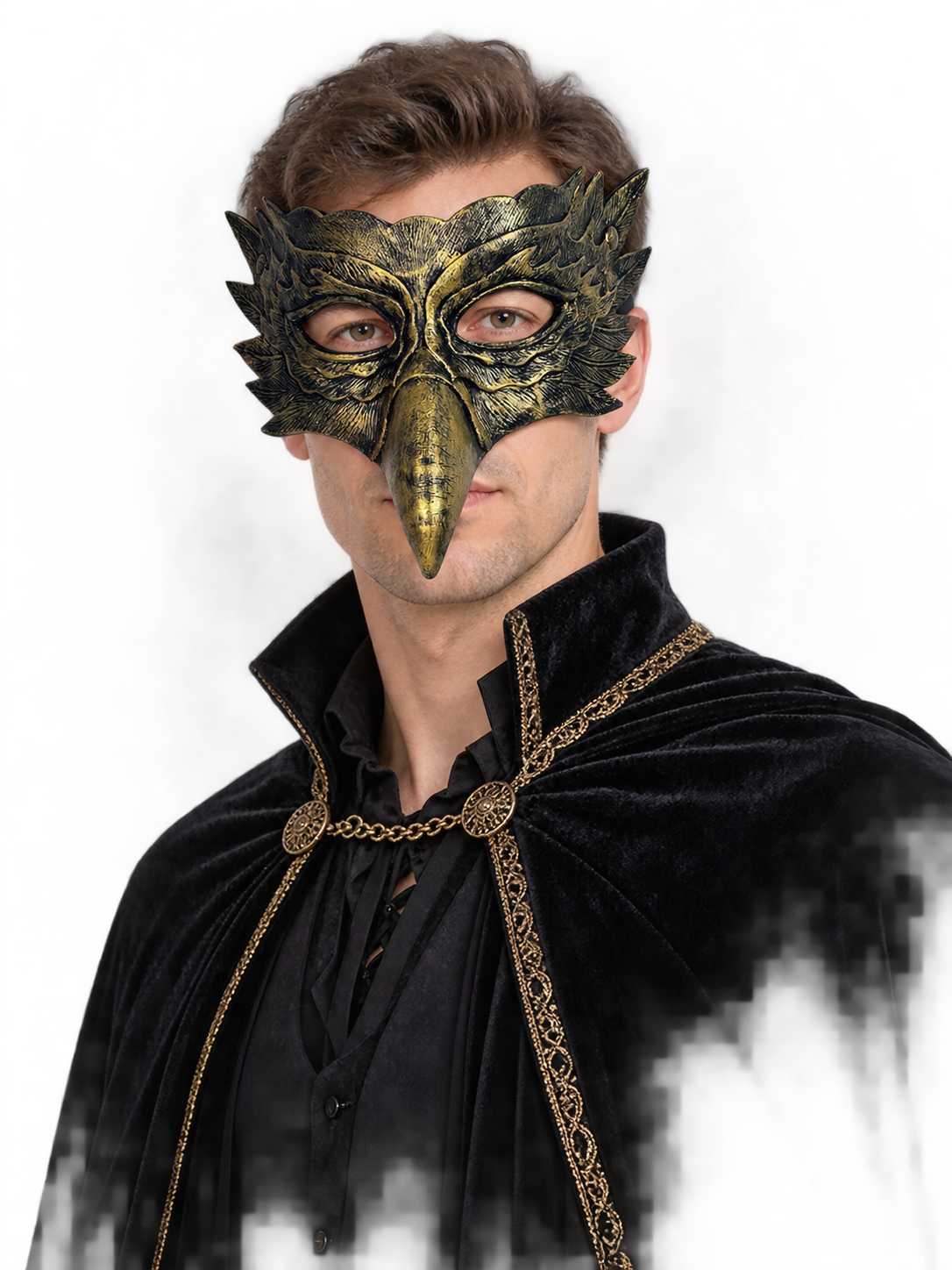 Bird head carnival mask with beak, bronze