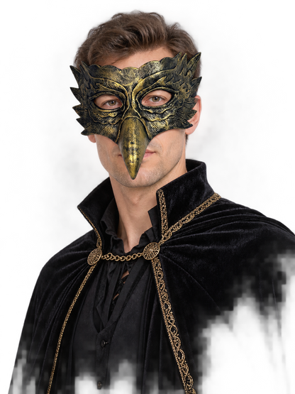 Bird head carnival mask with beak, bronze