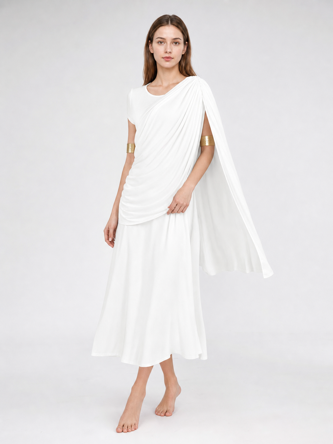 White draped dress with flowing train product view 18