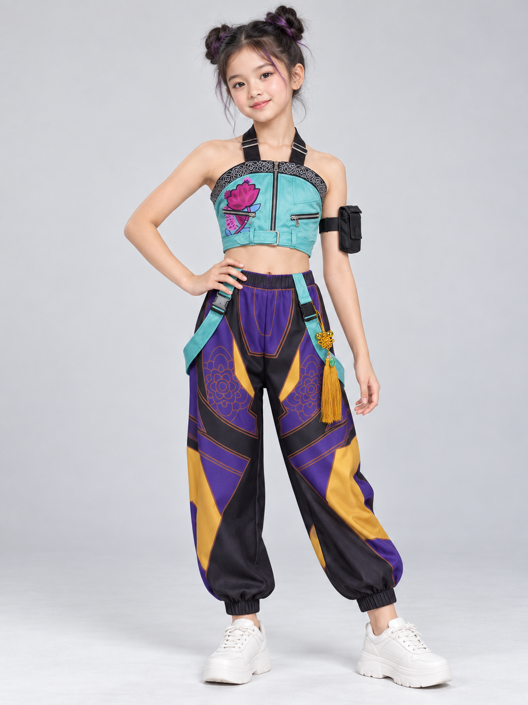 Turquoise Kids' Cosplay Costume with Top and Pants