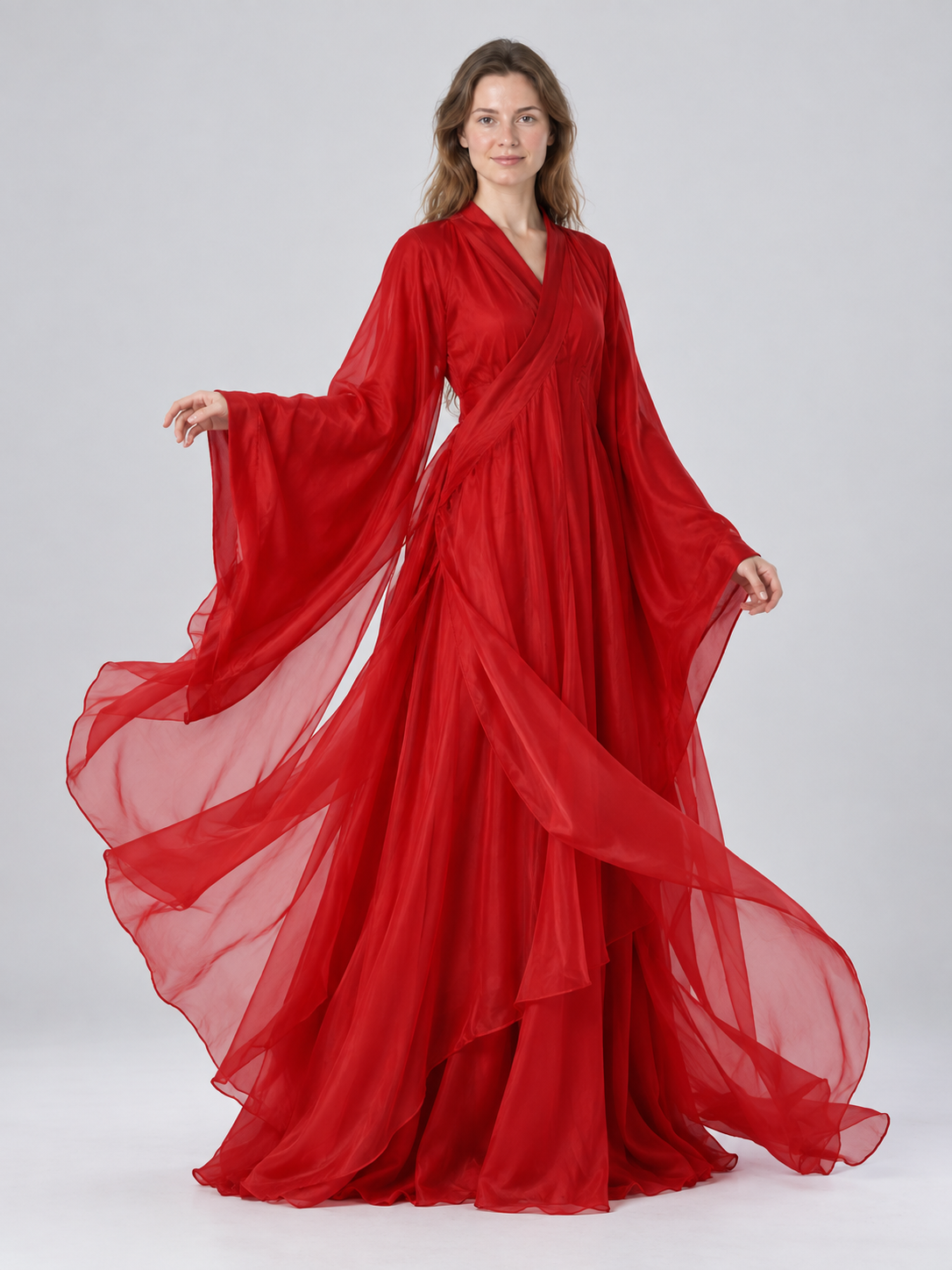 Red Chinese-Style Dress Costume with Long Sleeves