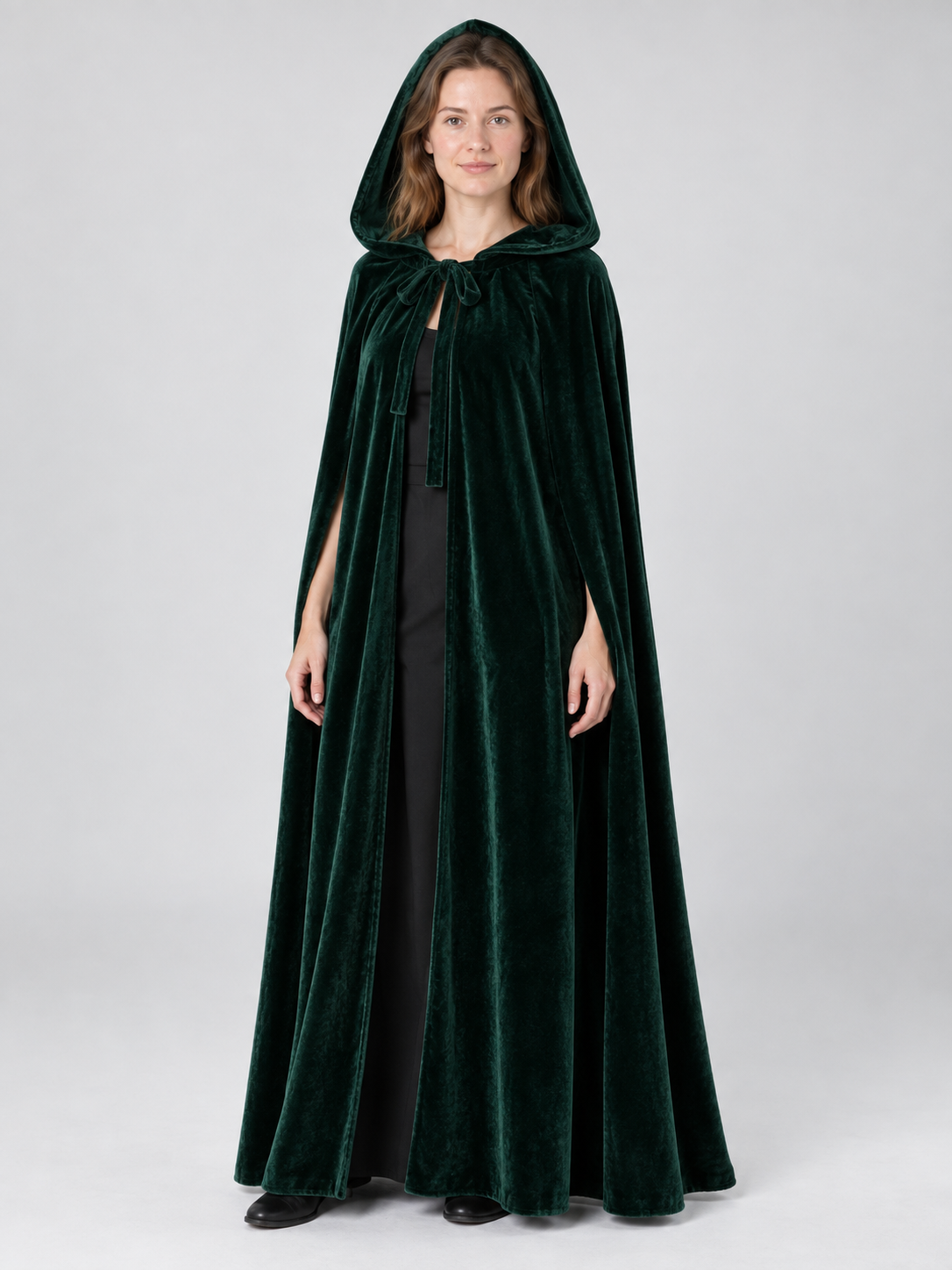 Hooded Cape Cloak in Dark Green Velvet