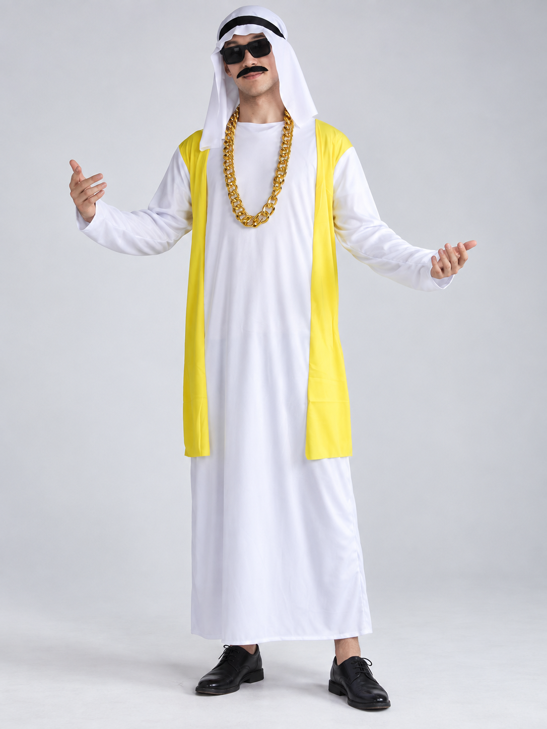 Carnival costume with yellow side inserts and mustache