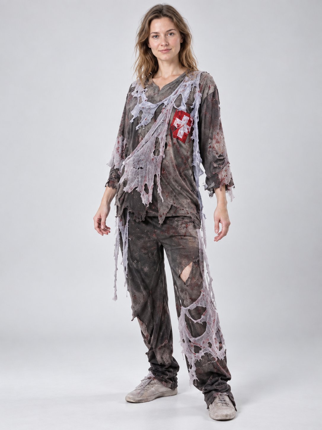 Zombie Carnival Costume with Blood Effect, Gray