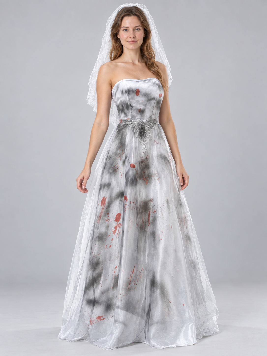 Ghost Bride Carnival Costume White with Lace Veil