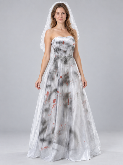 Ghost Bride Carnival Costume White with Lace Veil