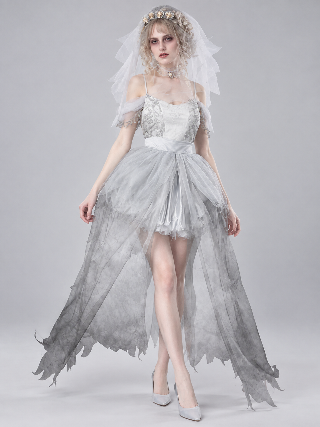 Ghost Bride Costume White with Veil
